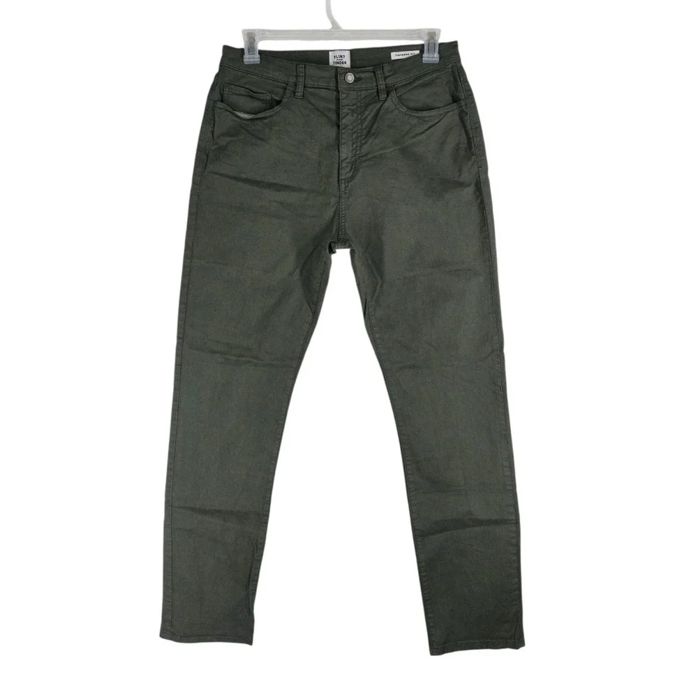 Flint and Tinder 365 Pants Mens 33x32 Olive Green Tapered Fit Chino Trouser
